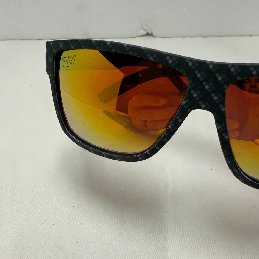 ZKY Sunglasses Mens OS Black Orange ZKGDV207 Flat Top Sport Carbon Fiber Pattern